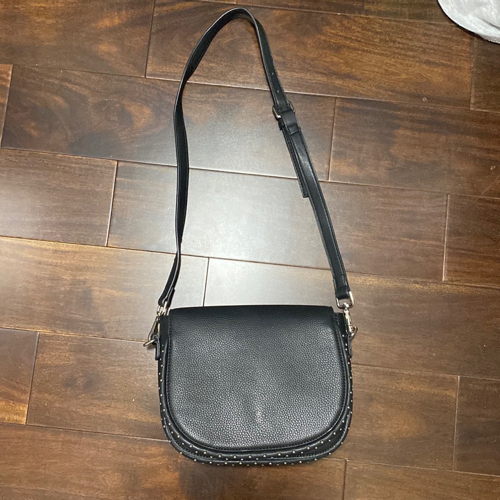 Black Leather Crossbody with Studs